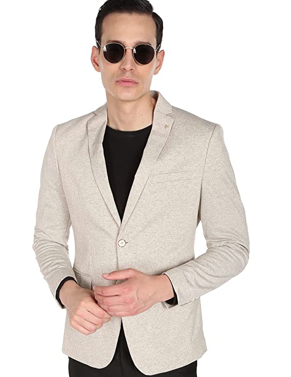 Arrow Men Beige Heathered Dobby Weave Formal Blazer